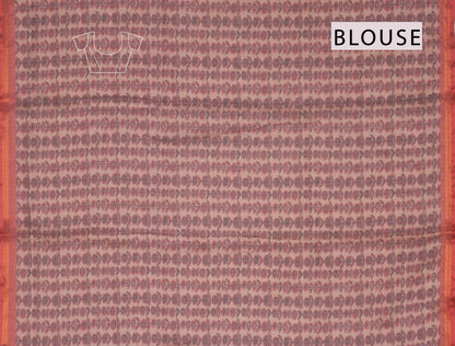 Mild Brown Jaipur Inspired Florals Printed Cotton Self Checks Saree