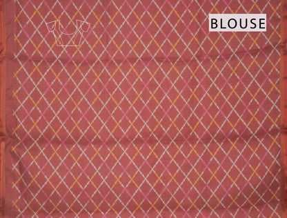 Maroon Printed Cotton Fancy ZigZag Self Checks Saree