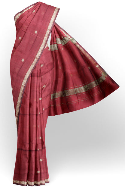 Maroon Semi Maheswari Cotton Small Butta Self Pallu Saree