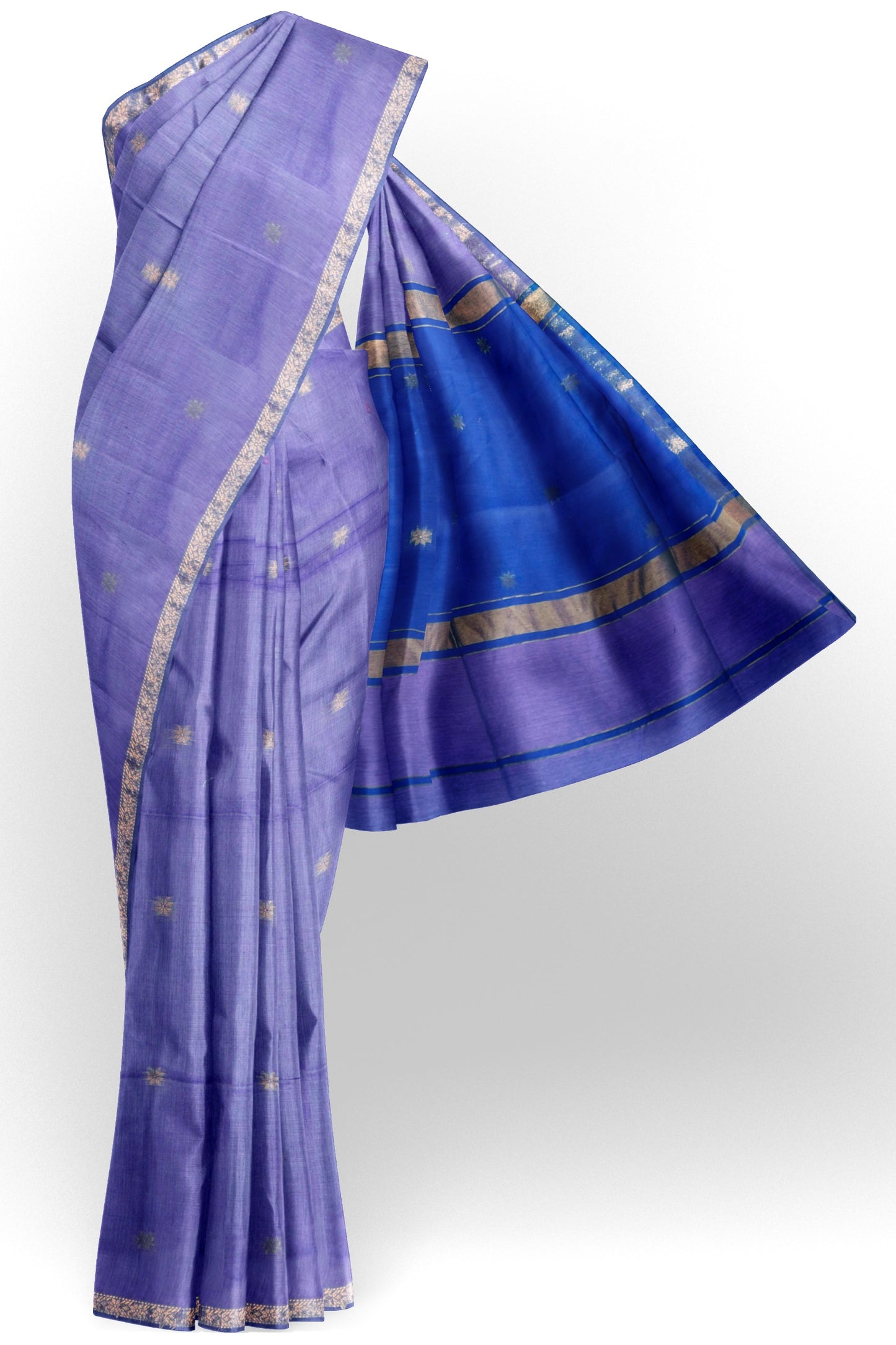 Lavander Semi Maheswari Cotton Small  Butta Contrast Blue Pallu Saree