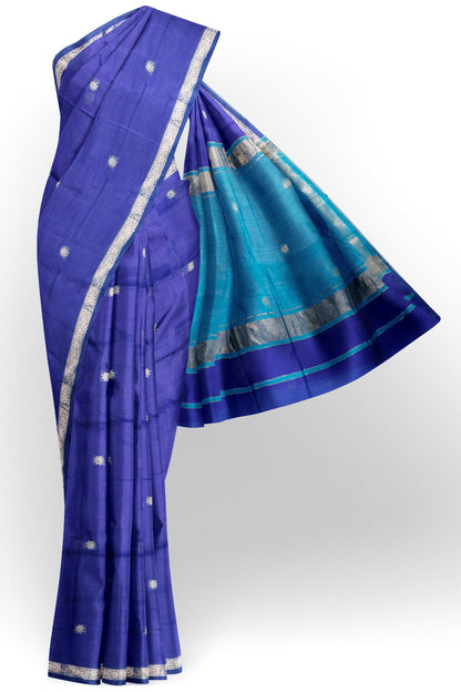 Violet Semi Maheswari Cotton Small  Butta Contrast Blue Pallu Saree