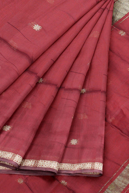 Maroon Semi Maheswari Cotton Small Butta Self Pallu Saree