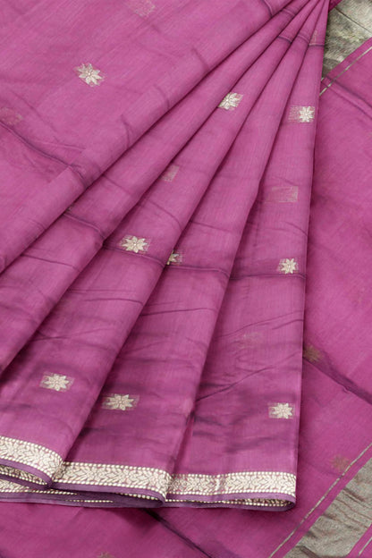 Purple Semi Maheswari Cotton Small Butta Self Pallu Saree