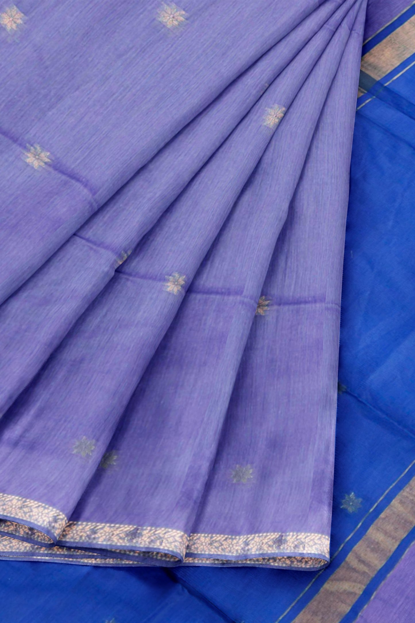 Lavander Semi Maheswari Cotton Small  Butta Contrast Blue Pallu Saree