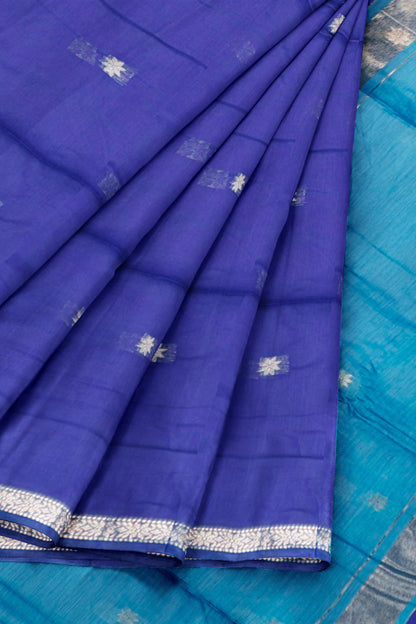Violet Semi Maheswari Cotton Small  Butta Contrast Blue Pallu Saree