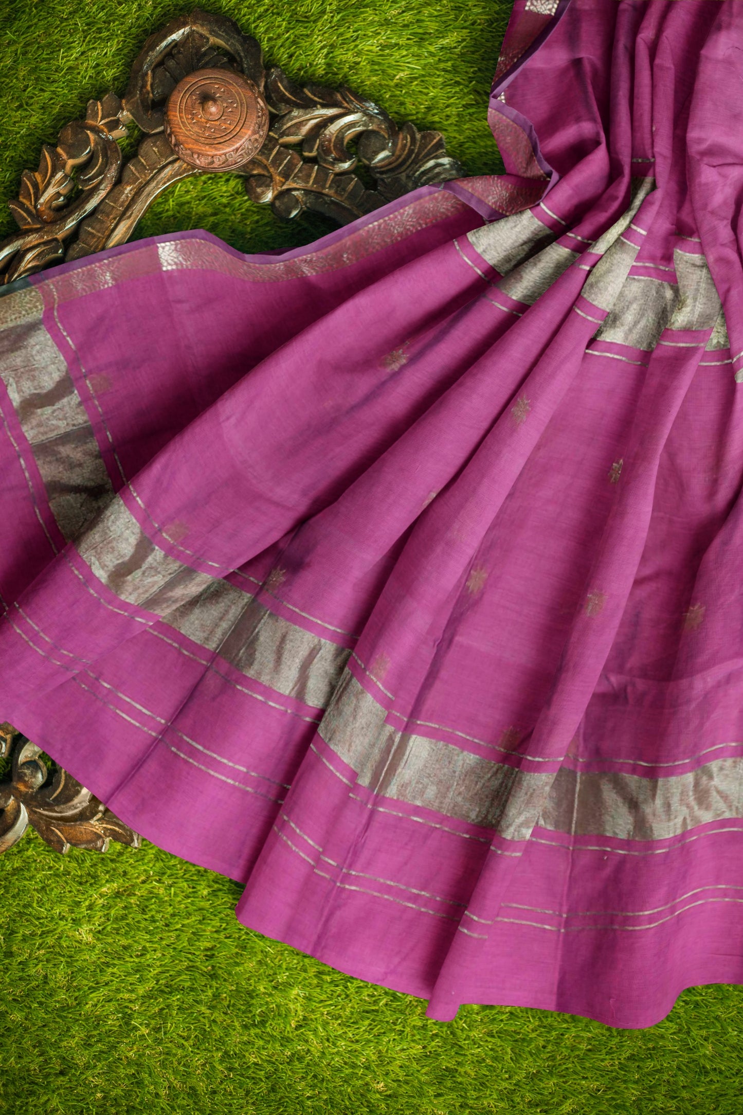 Purple Semi Maheswari Cotton Small Butta Self Pallu Saree