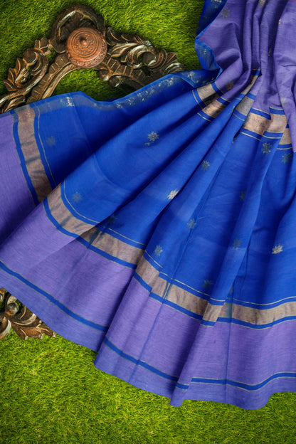 Lavander Semi Maheswari Cotton Small  Butta Contrast Blue Pallu Saree