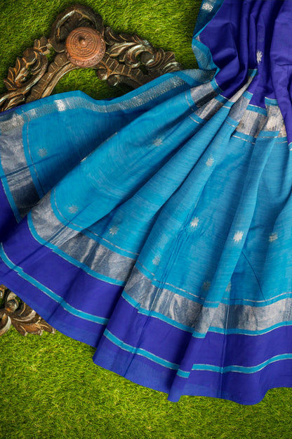 Violet Semi Maheswari Cotton Small  Butta Contrast Blue Pallu Saree