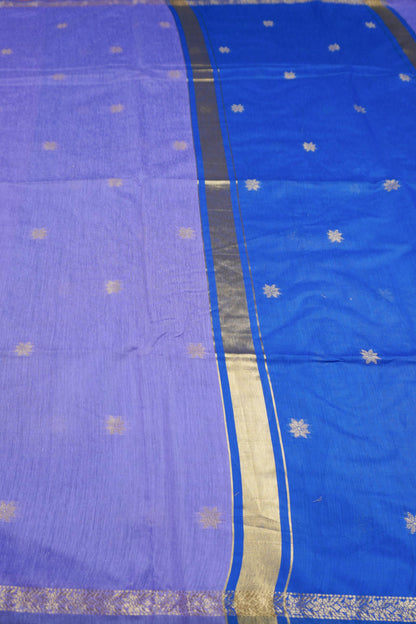 Lavander Semi Maheswari Cotton Small  Butta Contrast Blue Pallu Saree