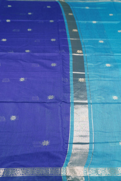 Violet Semi Maheswari Cotton Small  Butta Contrast Blue Pallu Saree