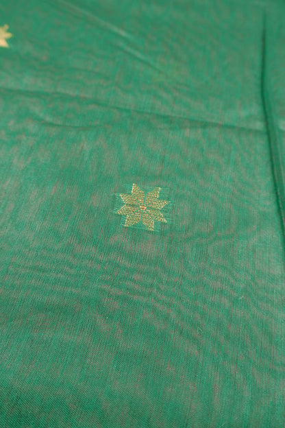Dark Green Semi Maheswari Cotton Small Butta Contrast Pink Pallu Saree