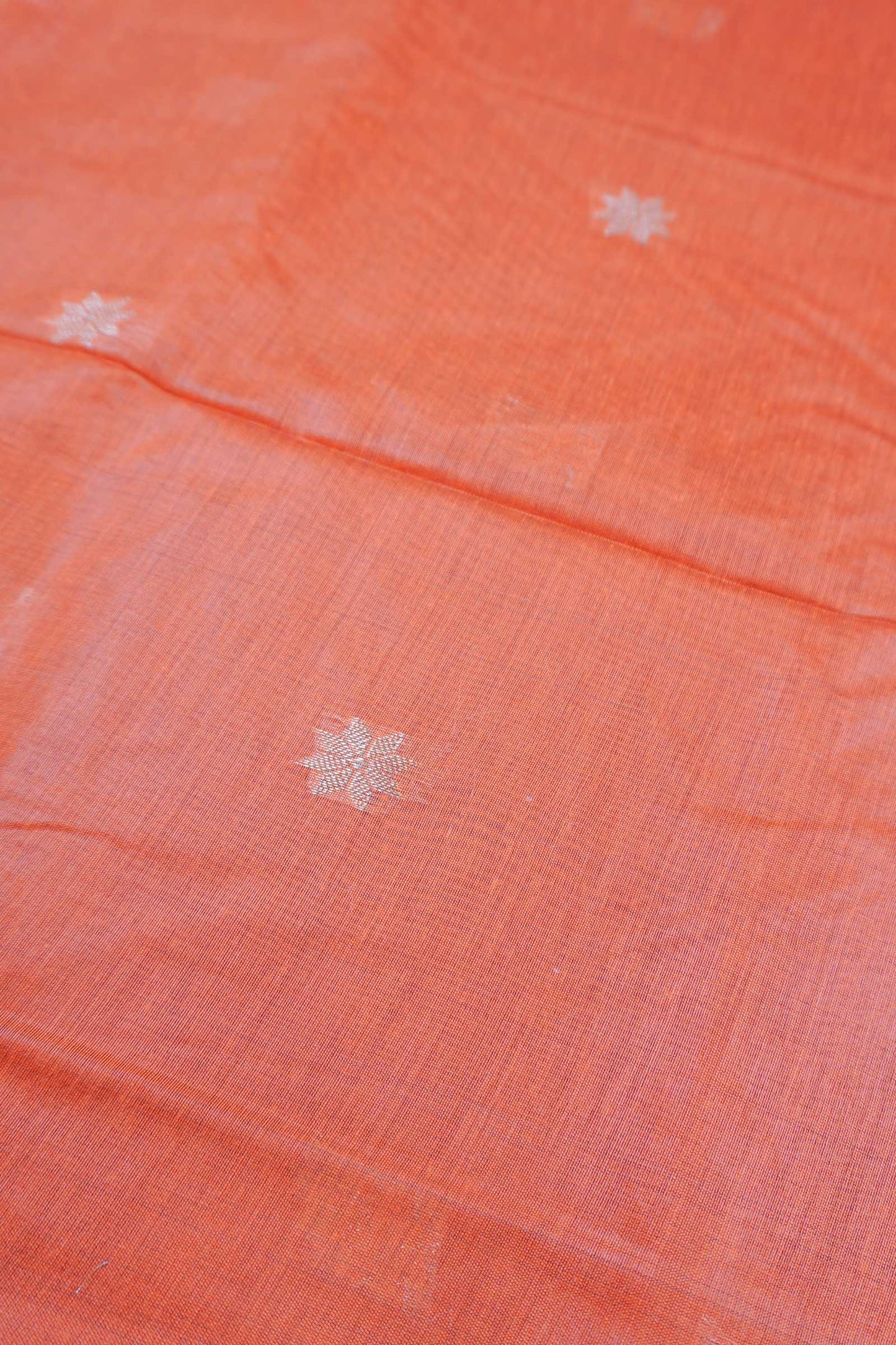 Orange Semi Maheswari Cotton Small Butta Contrast Purple Pallu Saree