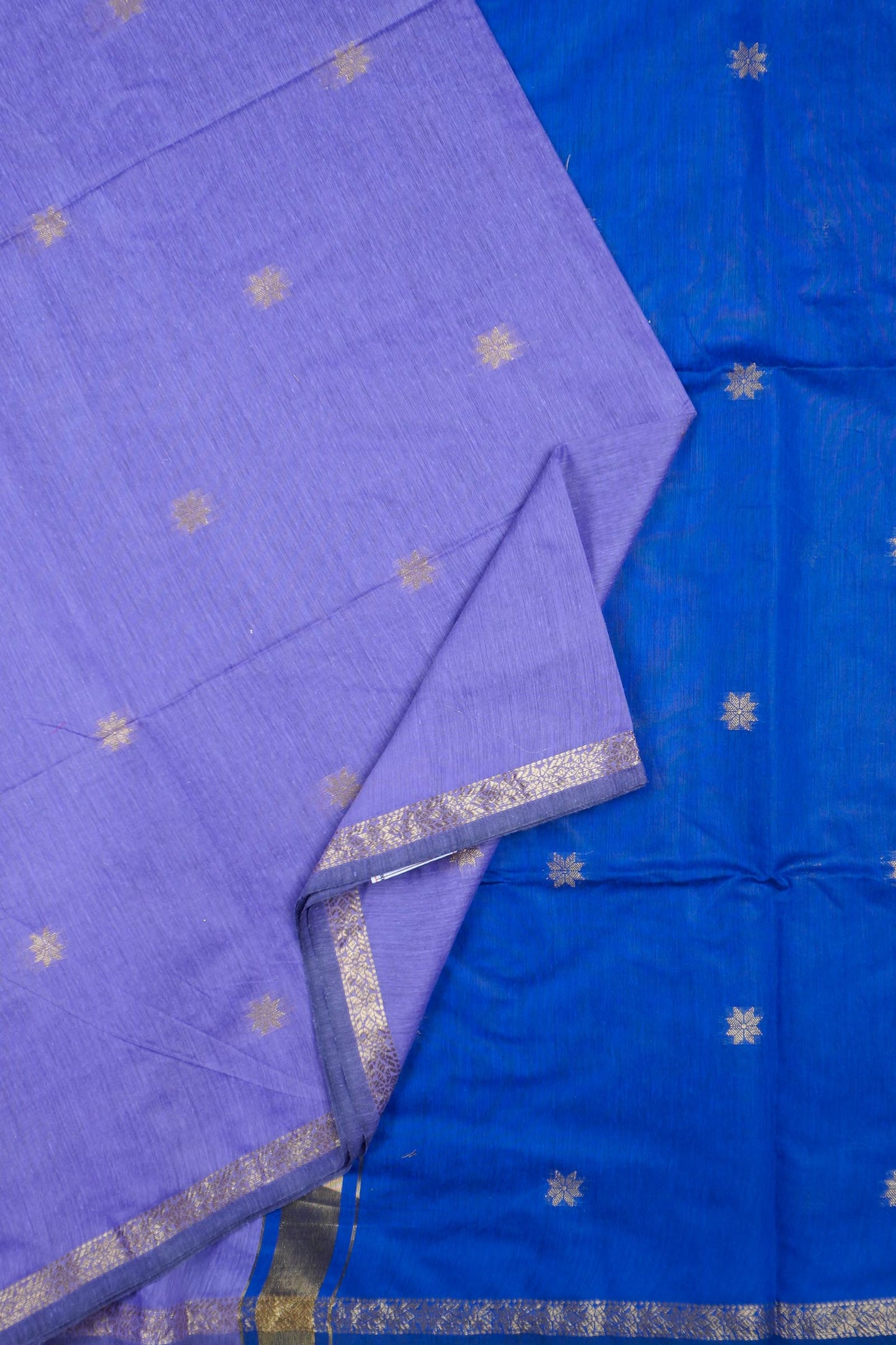 Lavander Semi Maheswari Cotton Small  Butta Contrast Blue Pallu Saree