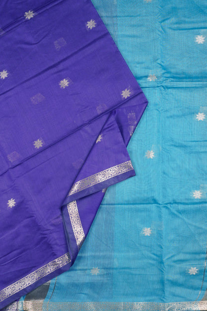Violet Semi Maheswari Cotton Small  Butta Contrast Blue Pallu Saree