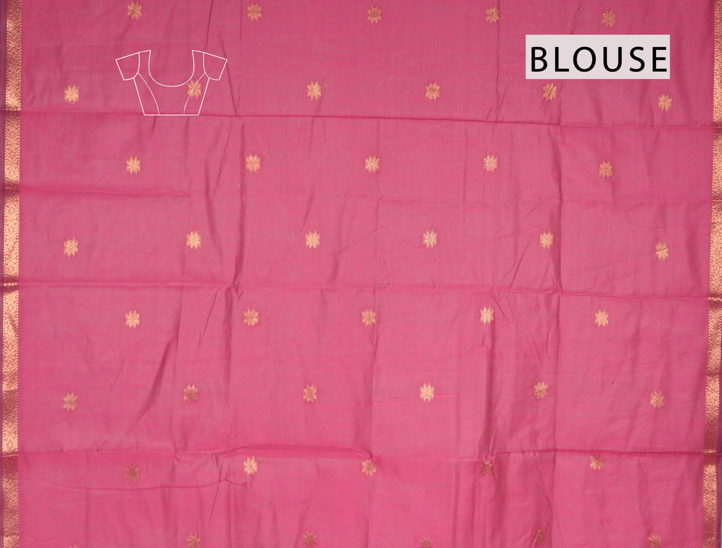Dark Green Semi Maheswari Cotton Small Butta Contrast Pink Pallu Saree