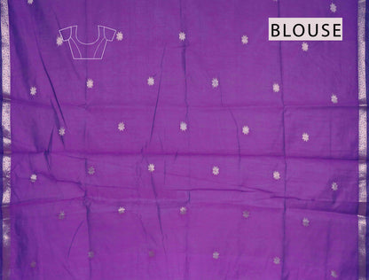 Orange Semi Maheswari Cotton Small Butta Contrast Purple Pallu Saree