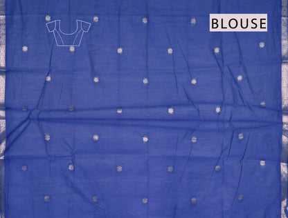 Emerald Green Semi Maheswari Cotton Small  Butta Contrast Blue Pallu Saree