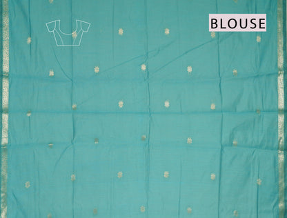 Violet Semi Maheswari Cotton Small  Butta Contrast Blue Pallu Saree