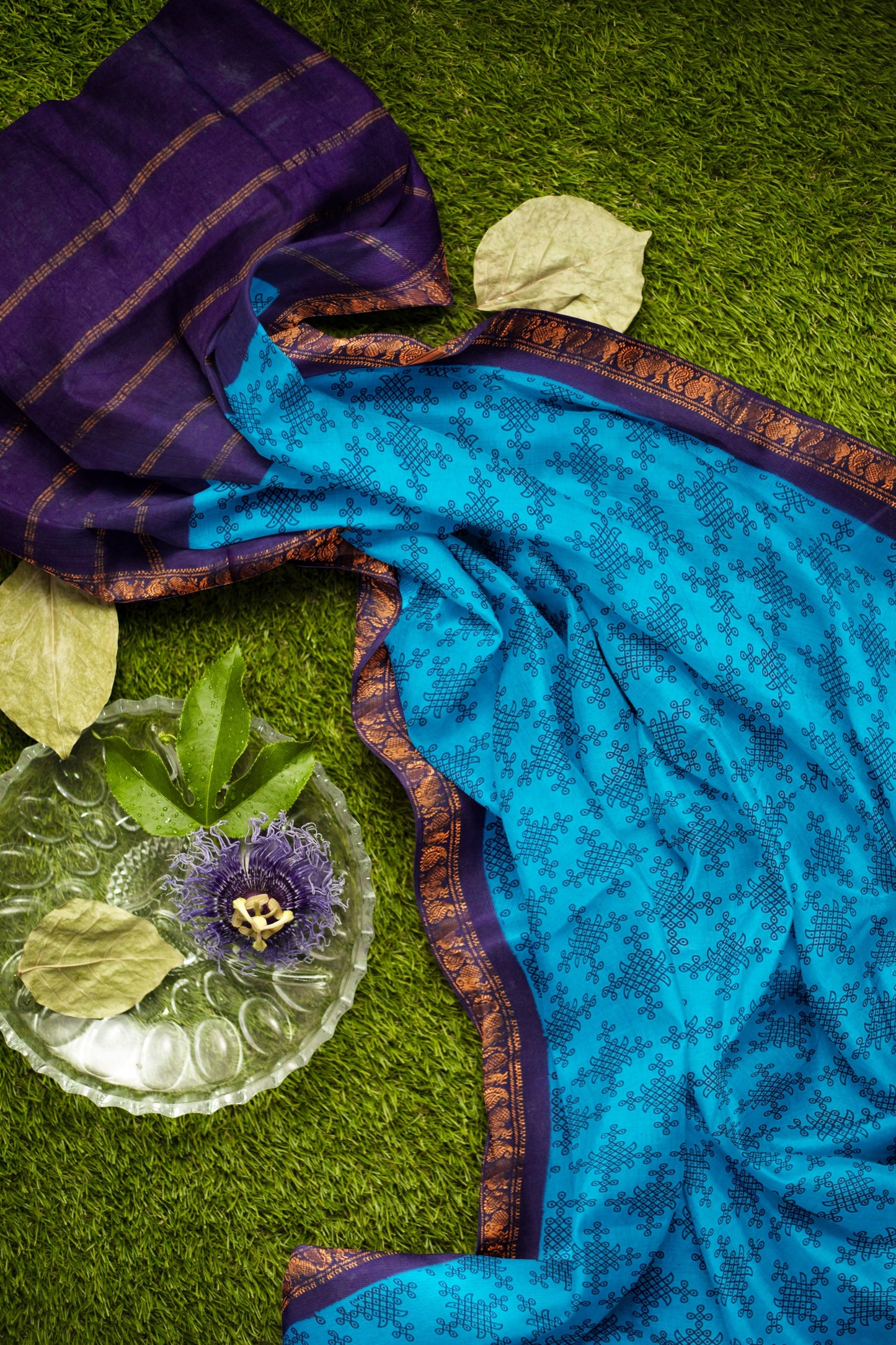Dark Sky Blue Sungudi With Rangoli and Zari Border Saree