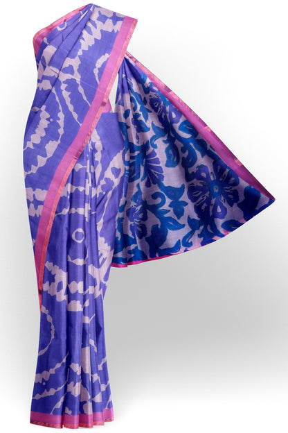 Violet Semi Linen Artsy Rings Printed Zari Border Floral Pallu Saree