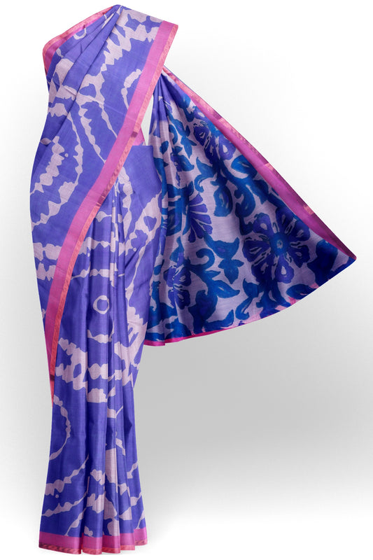 Violet Semi Linen Artsy Rings Printed Zari Border Floral Pallu Saree
