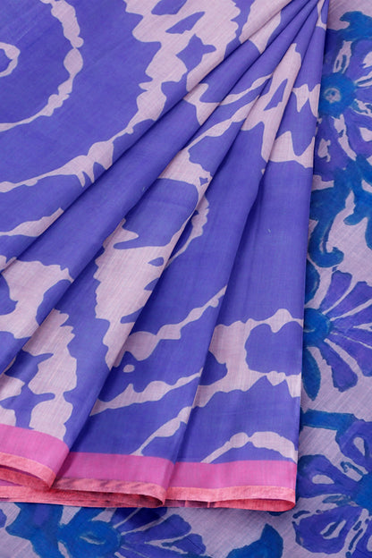 Violet Semi Linen Artsy Rings Printed Zari Border Floral Pallu Saree