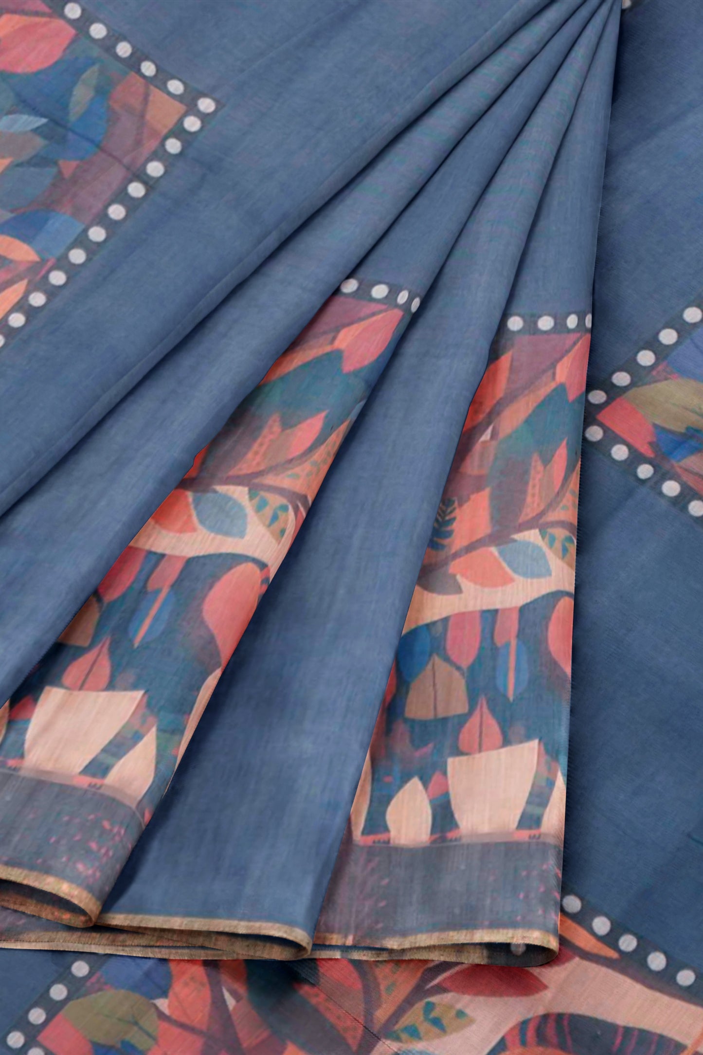 Grey Semi Linen Elephant Frames Zari Border Saree