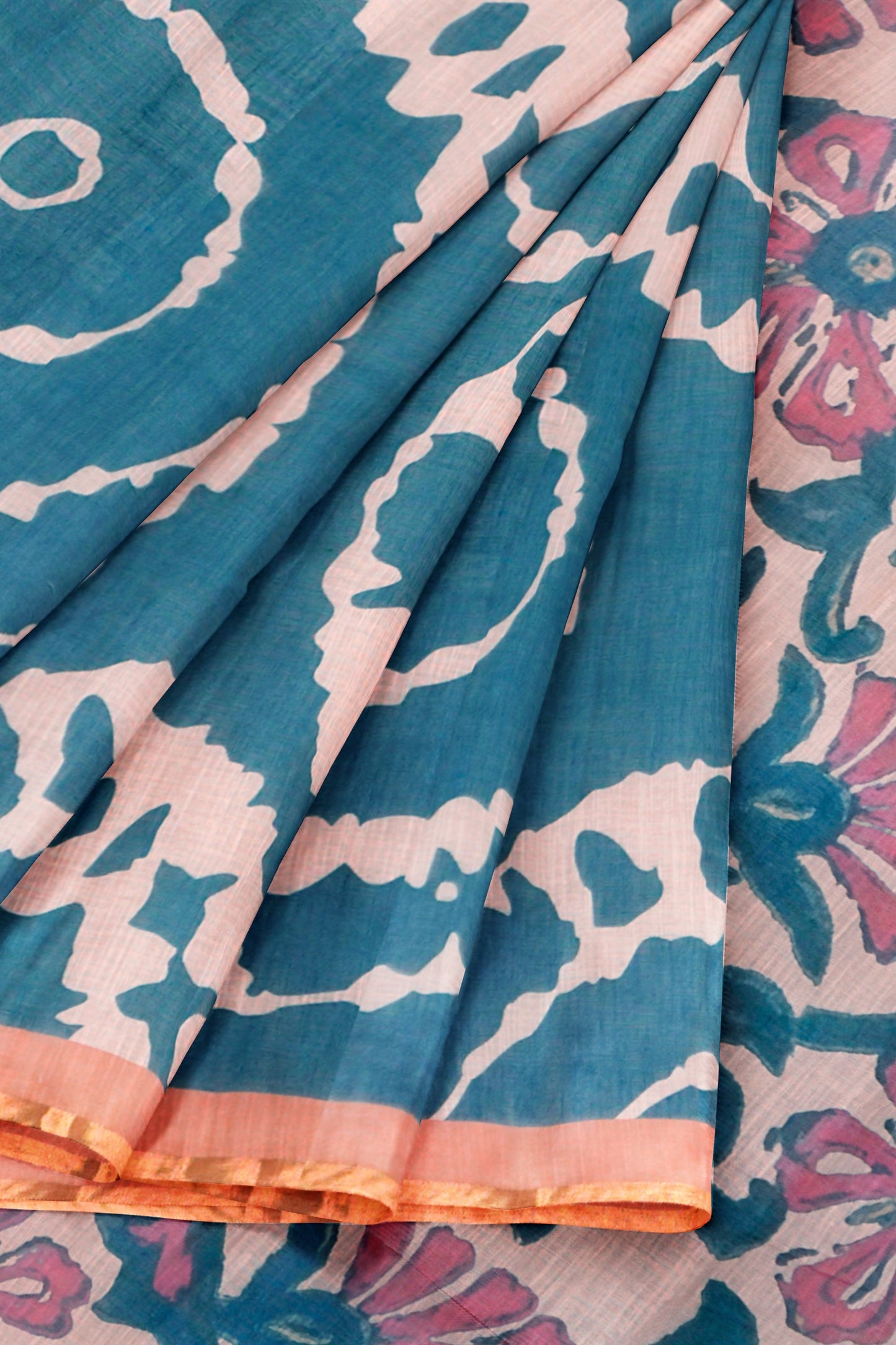 Grey Semi Linen Artsy Rings Printed Zari Border Floral Pallu Saree