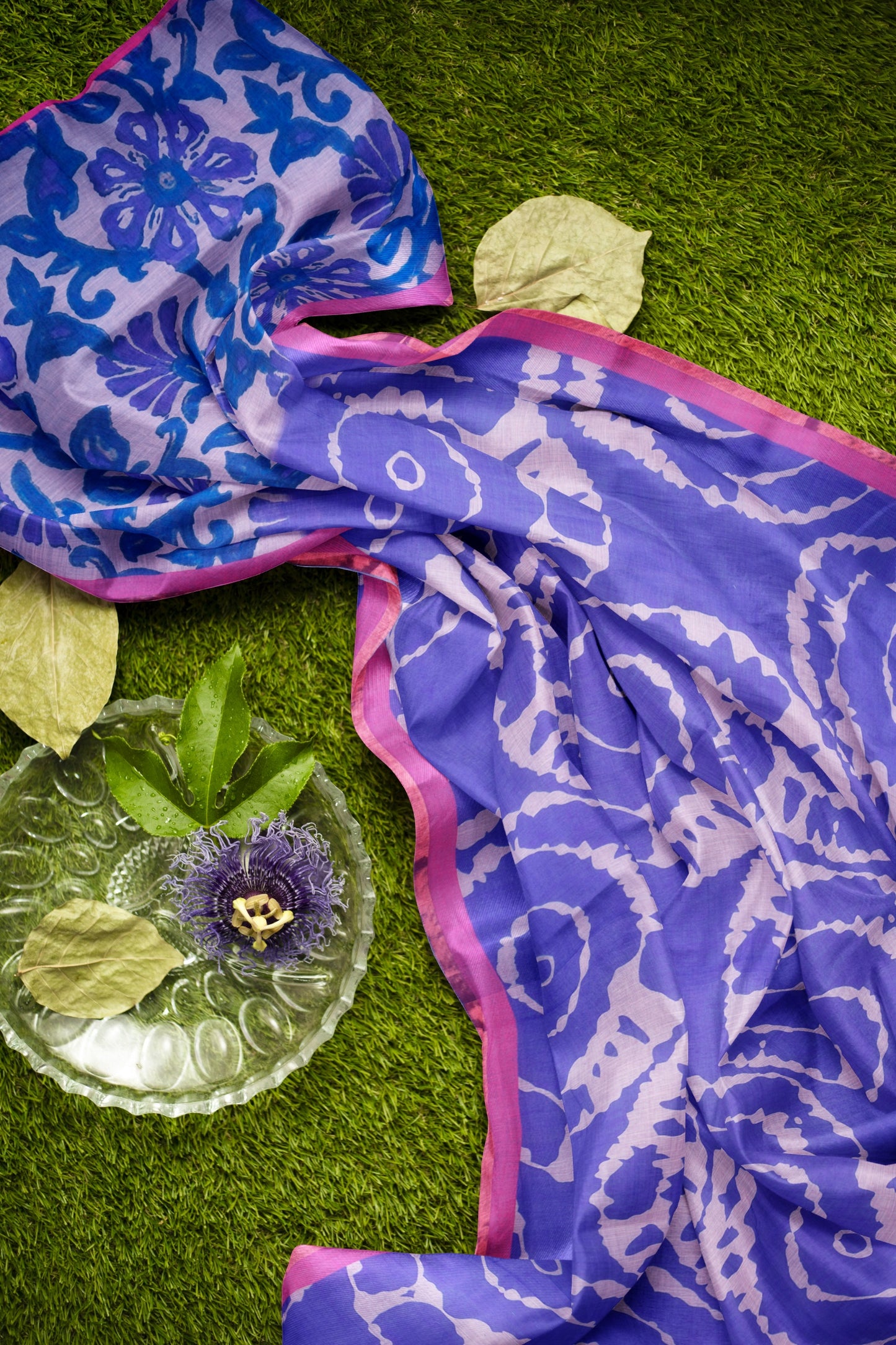 Violet Semi Linen Artsy Rings Printed Zari Border Floral Pallu Saree