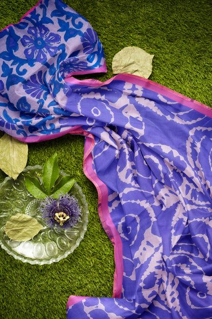 Violet Semi Linen Artsy Rings Printed Zari Border Floral Pallu Saree