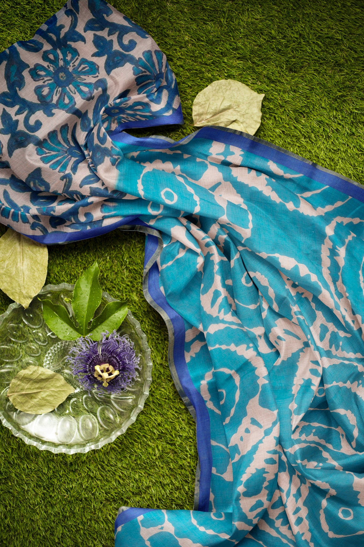Sky Blue Semi Linen Artsy Rings Printed Zari Border Floral Pallu Saree