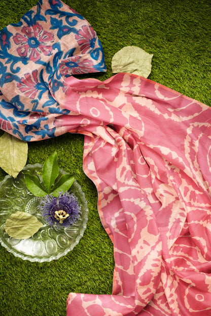 Pink Semi Linen Artsy Rings Printed Zari Border Floral Pallu Saree