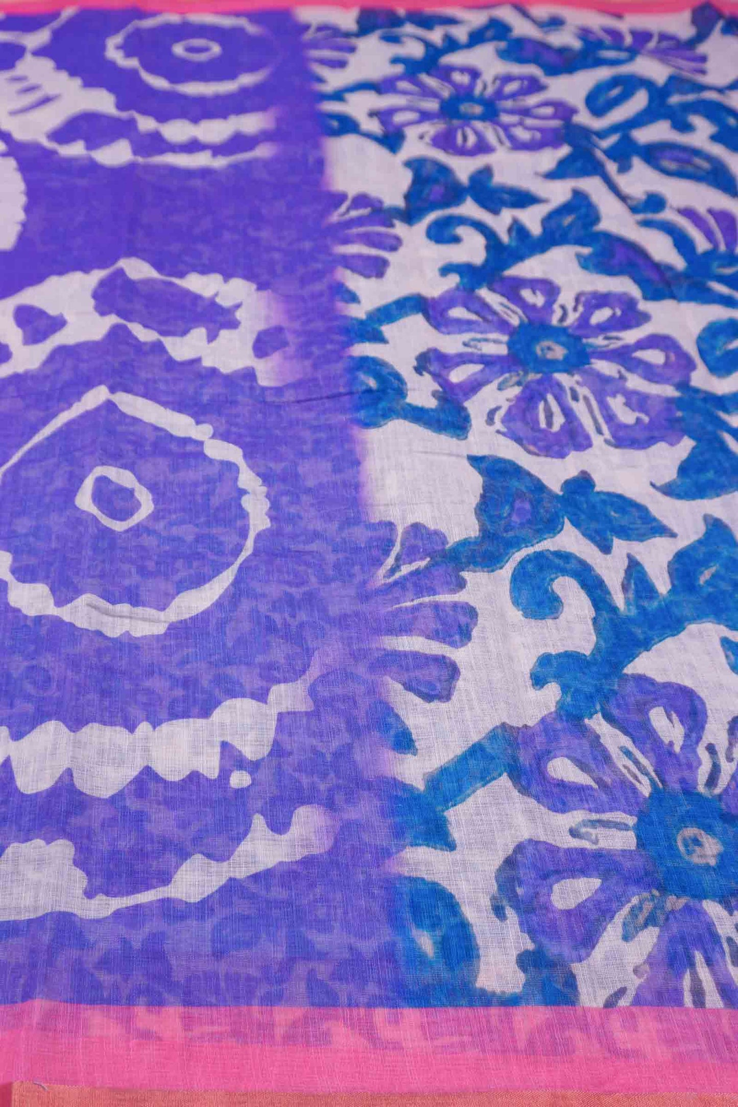 Violet Semi Linen Artsy Rings Printed Zari Border Floral Pallu Saree