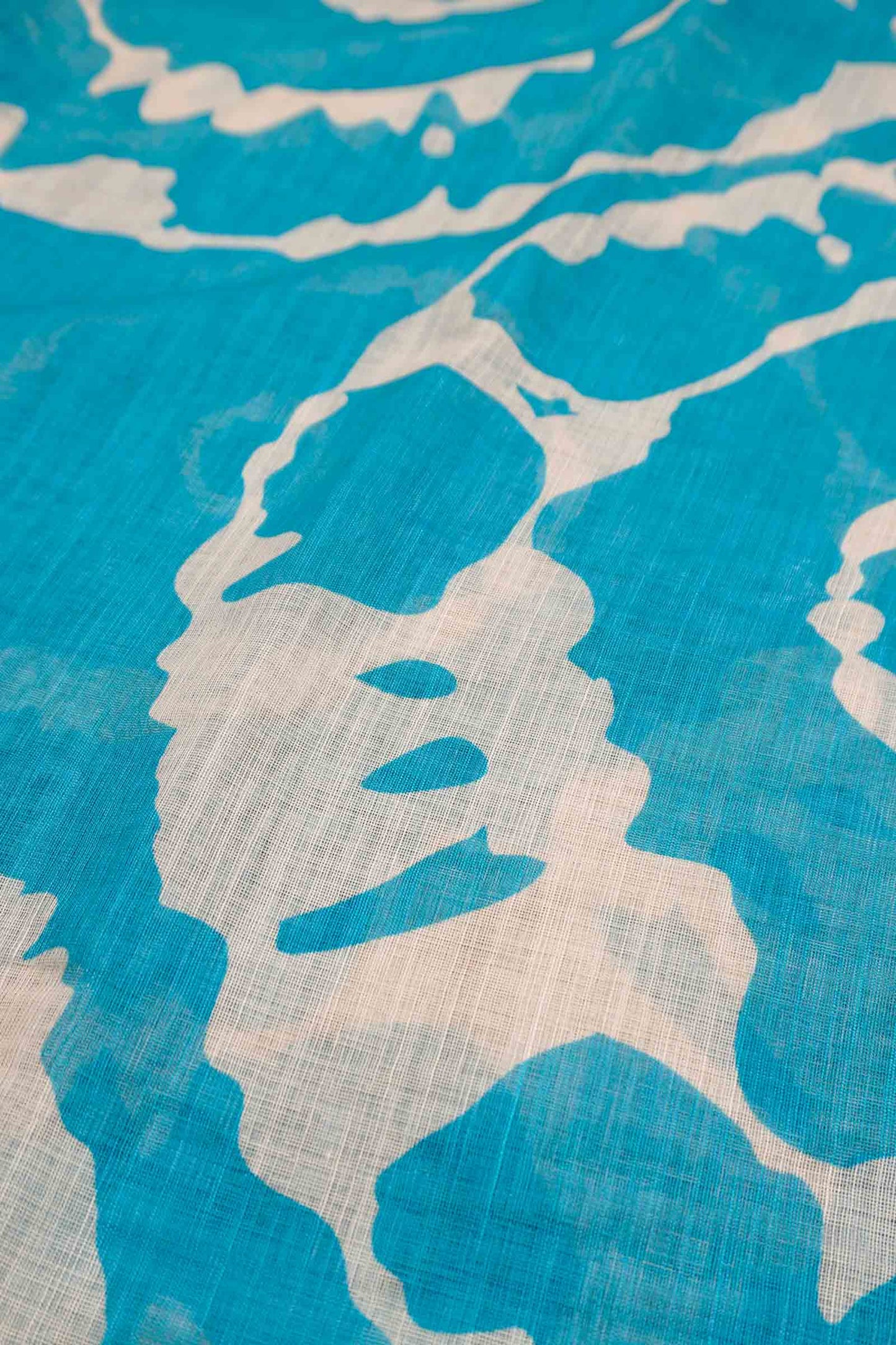 Sky Blue Semi Linen Artsy Rings Printed Zari Border Floral Pallu Saree