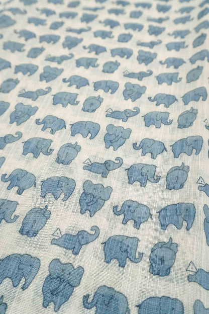 Off White Semi Linen Elephant Printed Zari Border Saree