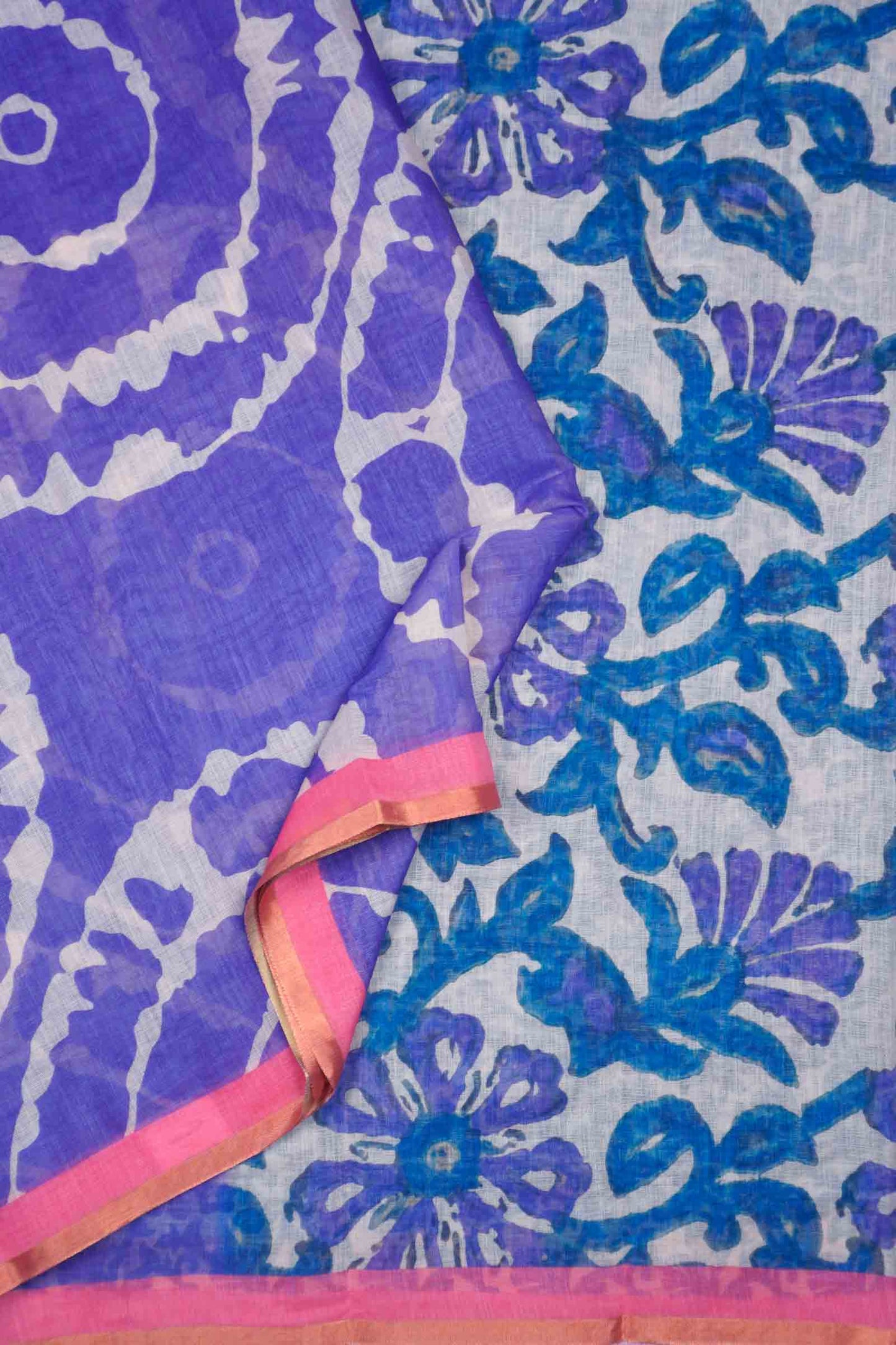 Violet Semi Linen Artsy Rings Printed Zari Border Floral Pallu Saree