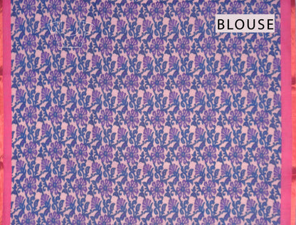 Violet Semi Linen Artsy Rings Printed Zari Border Floral Pallu Saree
