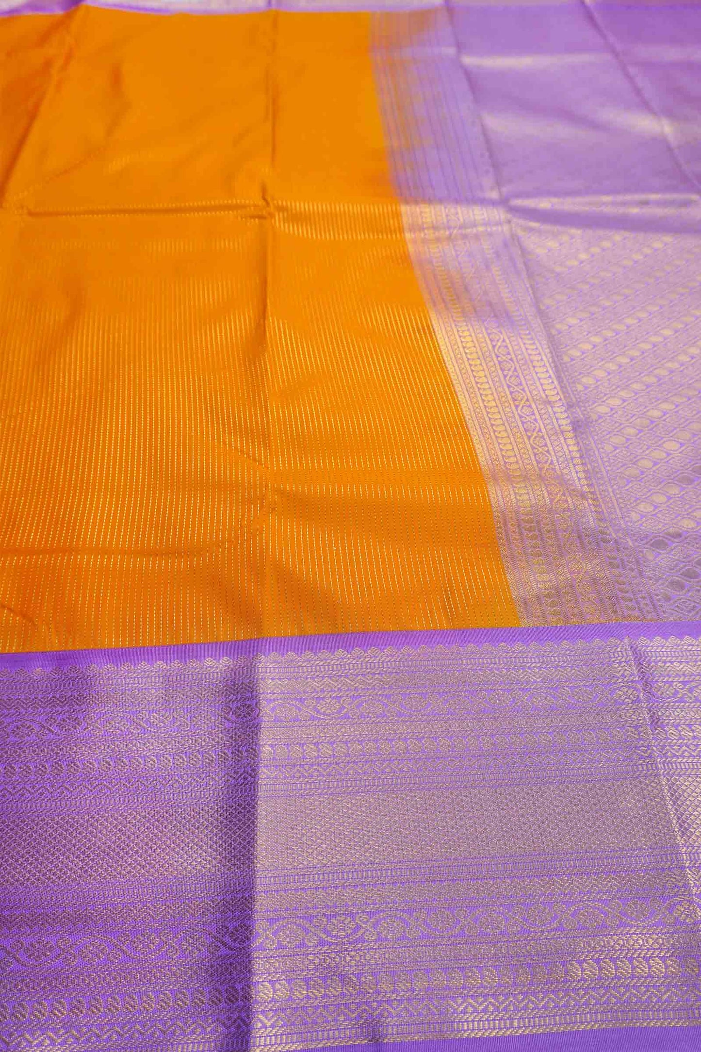 Dark Yellow Semi Soft Silk Vairaoosi Style Stripes Purple Zari Border  Saree