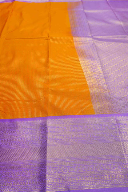Dark Yellow Semi Soft Silk Vairaoosi Style Stripes Purple Zari Border  Saree