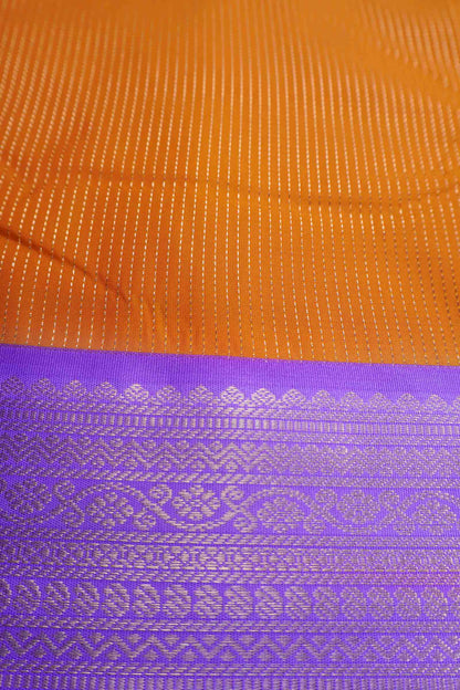 Dark Yellow Semi Soft Silk Vairaoosi Style Stripes Purple Zari Border  Saree