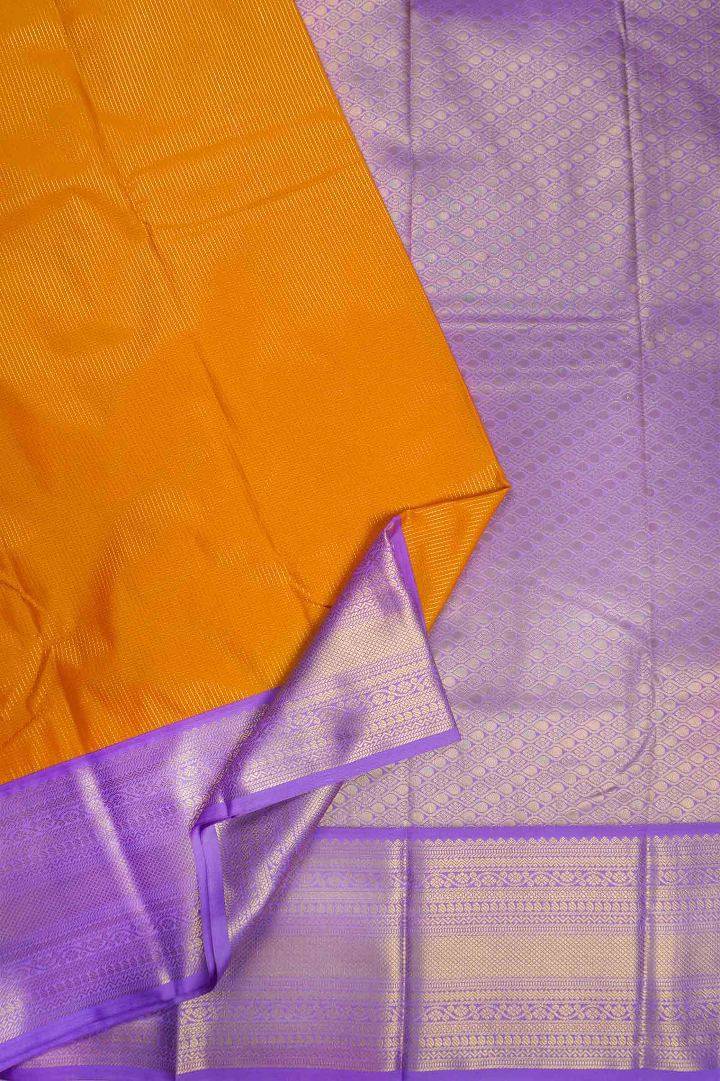 Dark Yellow Semi Soft Silk Vairaoosi Style Stripes Purple Zari Border  Saree