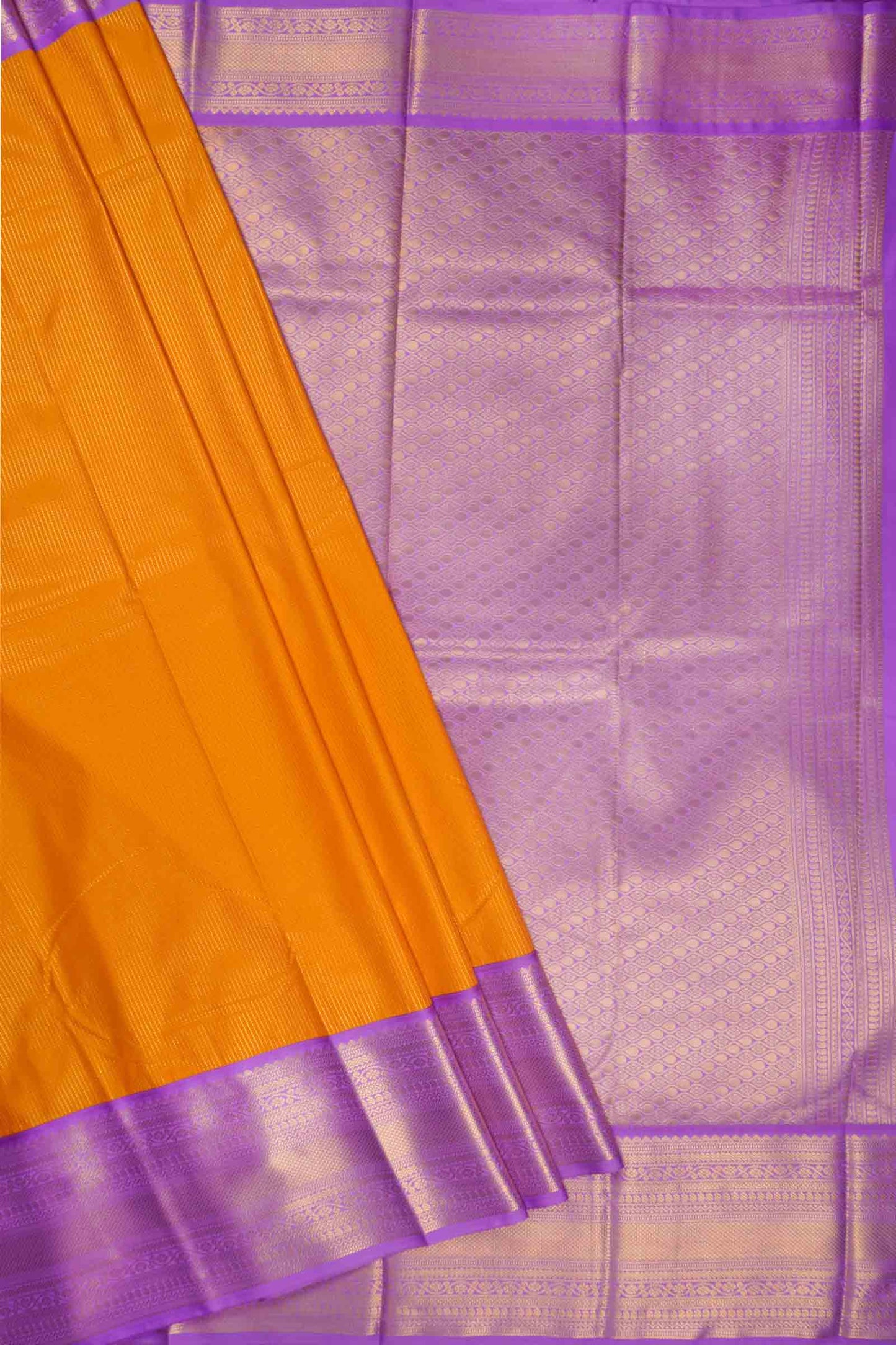 Dark Yellow Semi Soft Silk Vairaoosi Style Stripes Purple Zari Border  Saree
