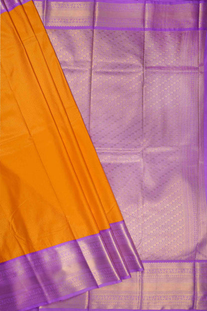 Dark Yellow Semi Soft Silk Vairaoosi Style Stripes Purple Zari Border  Saree