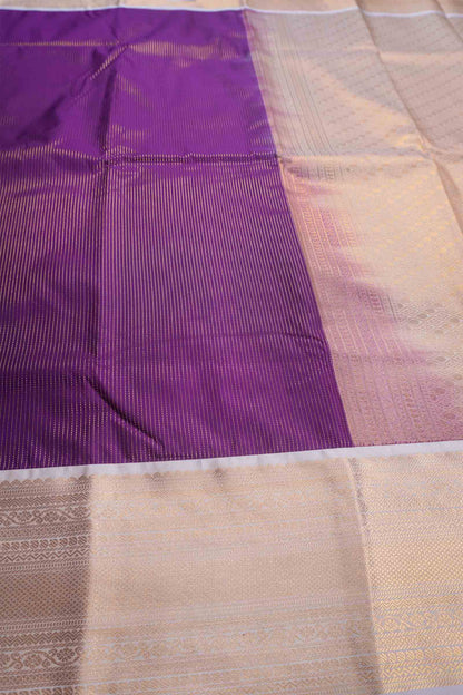 Violet Semi Soft Silk Vairaoosi Style Stripes Ivory Zari Border  Saree