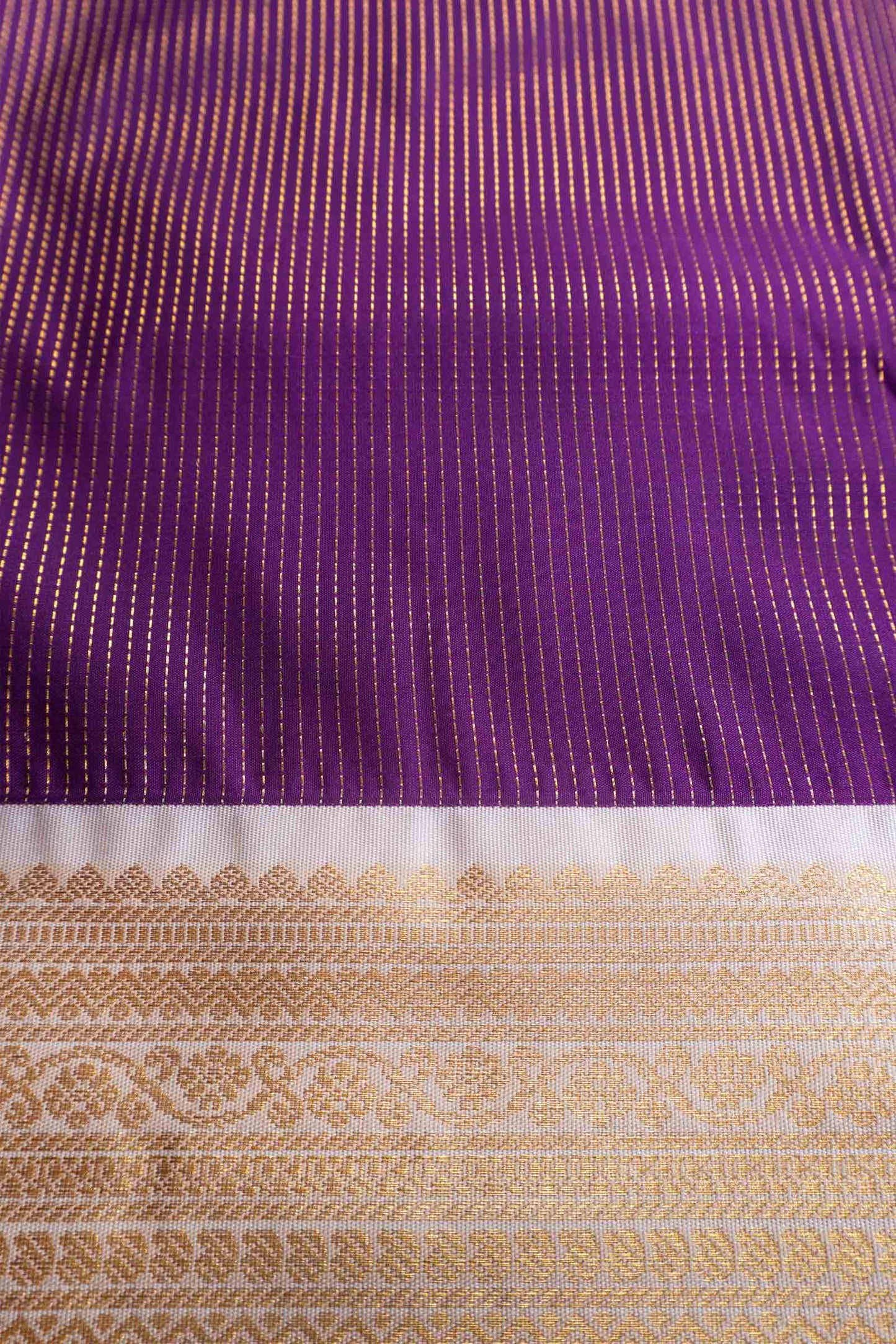 Violet Semi Soft Silk Vairaoosi Style Stripes Ivory Zari Border  Saree