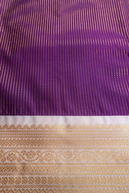 Violet Semi Soft Silk Vairaoosi Style Stripes Ivory Zari Border  Saree