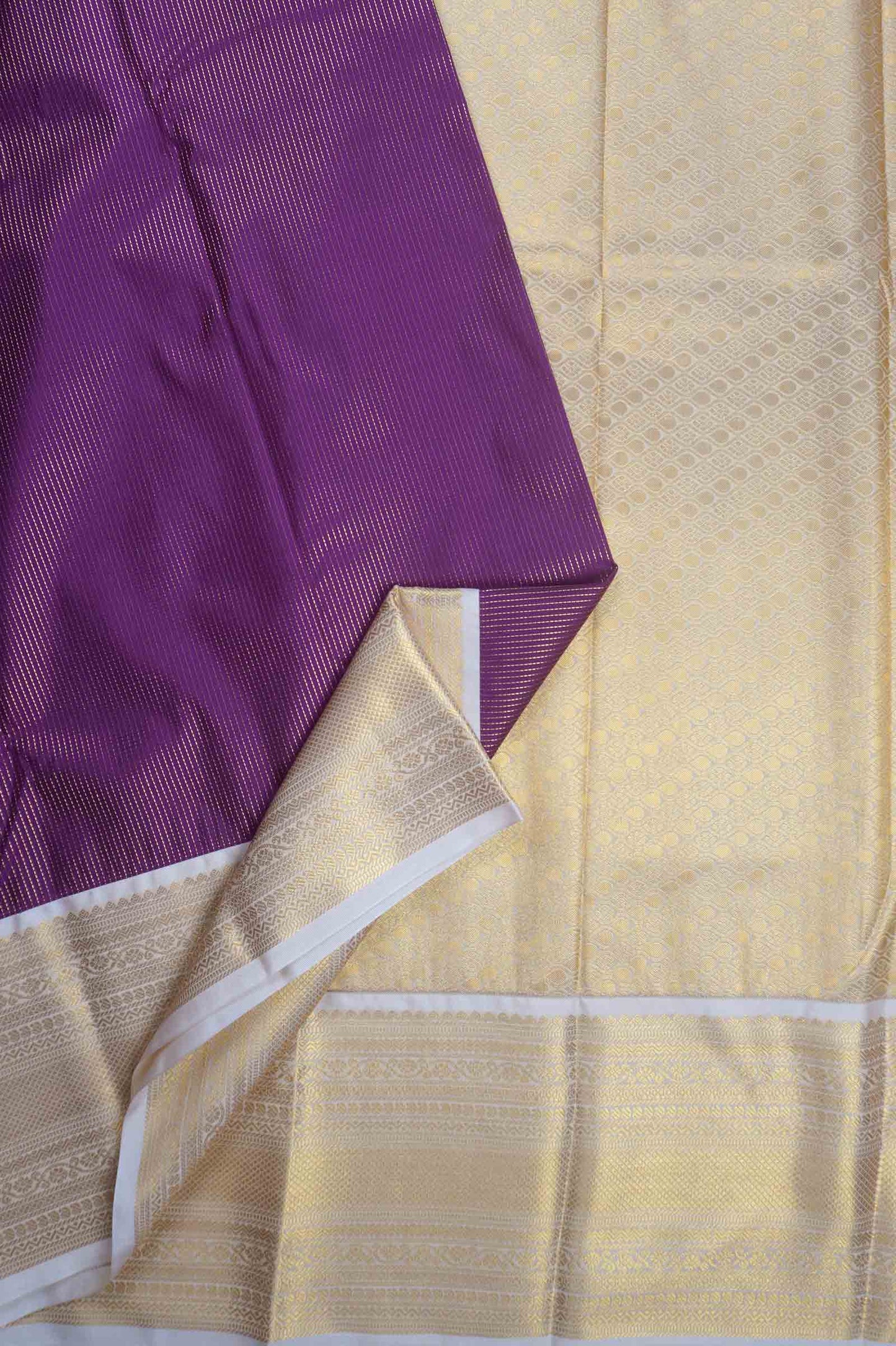 Violet Semi Soft Silk Vairaoosi Style Stripes Ivory Zari Border  Saree