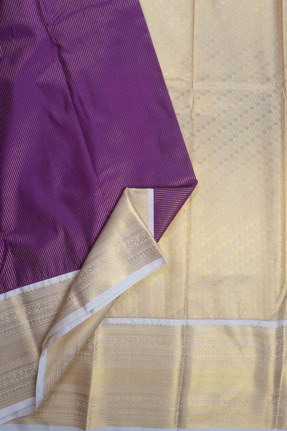 Violet Semi Soft Silk Vairaoosi Style Stripes Ivory Zari Border  Saree