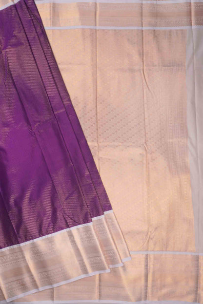 Violet Semi Soft Silk Vairaoosi Style Stripes Ivory Zari Border  Saree