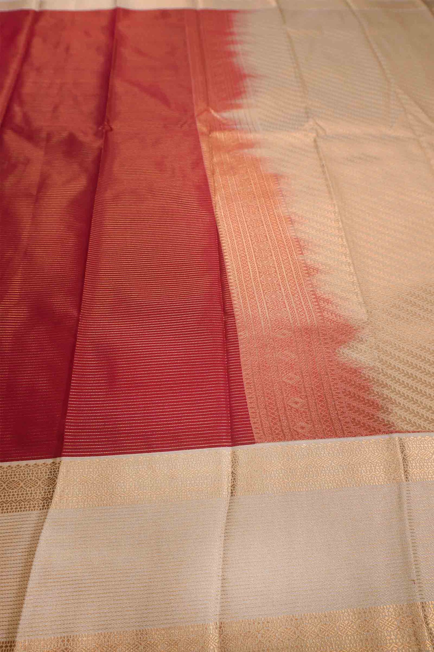 Dark Brown Semi Soft Silk Pinstripes Butta Ivory Border  Saree